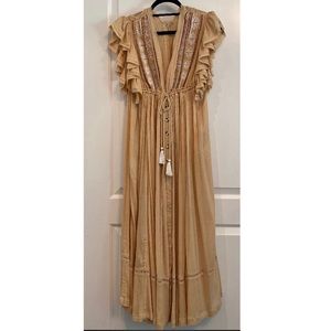 Free People beige flow maxi dress with embroidery
